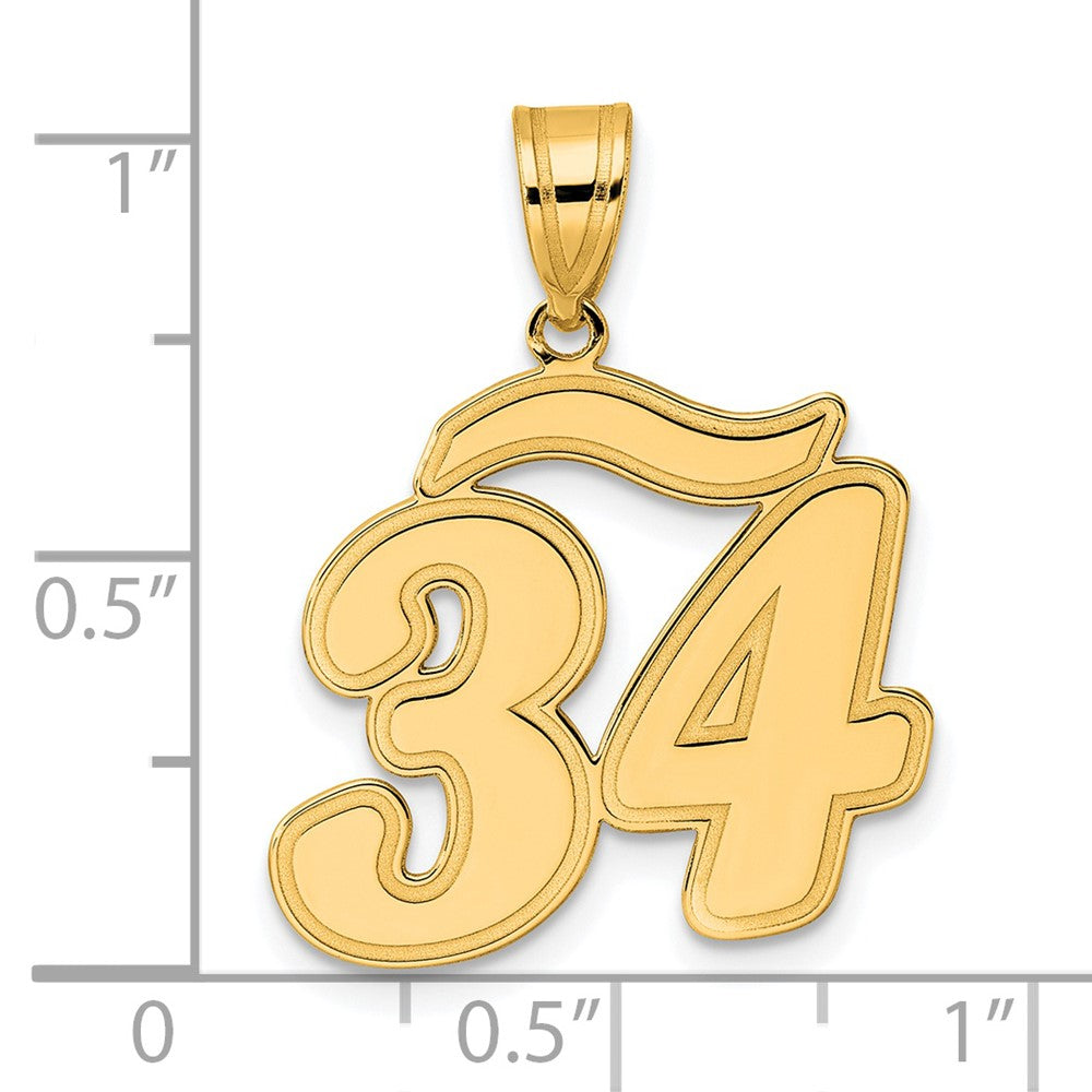 14k Yellow Gold Brushed Border Script Number 34 Pendant