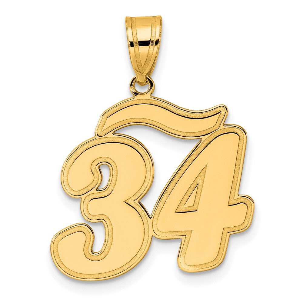 14k Yellow Gold Brushed Border Script Number 34 Pendant