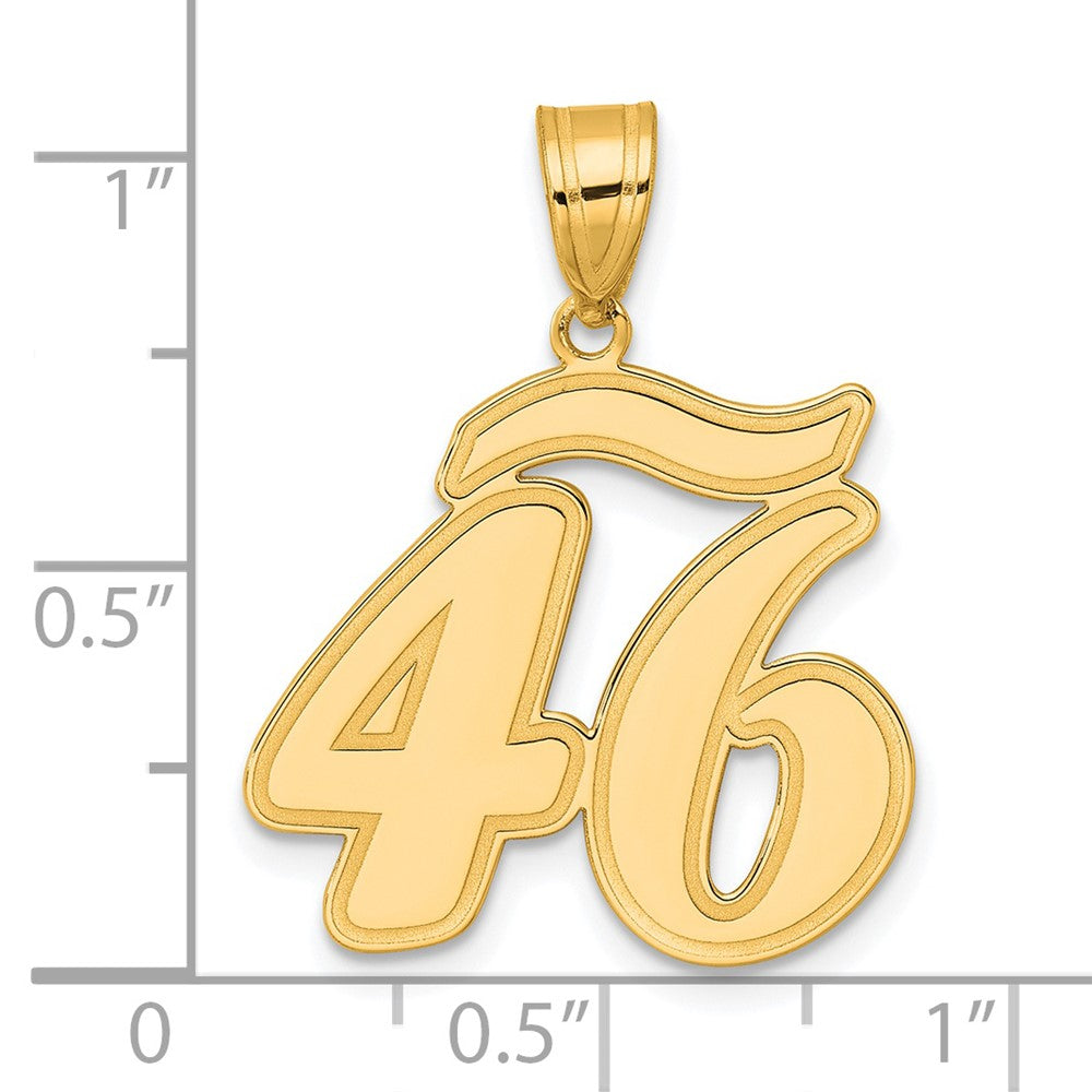 14k Yellow Gold Brushed  Border Script Number 46 Pendant