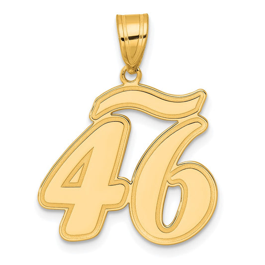 14k Yellow Gold Brushed  Border Script Number 46 Pendant