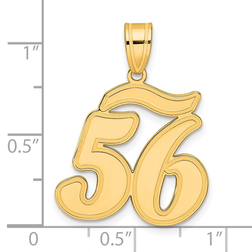 14k Yellow Gold Brushed Border Script Number 56 Pendant