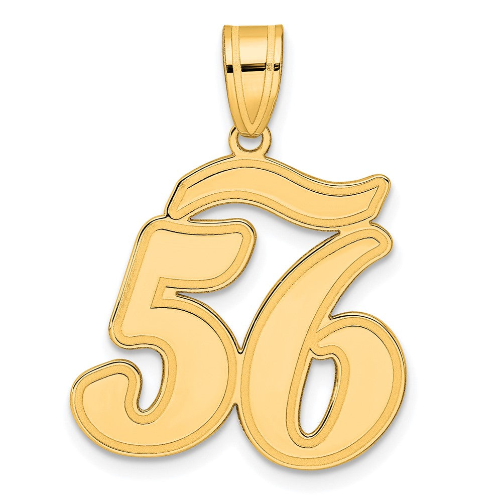 14k Yellow Gold Brushed Border Script Number 56 Pendant