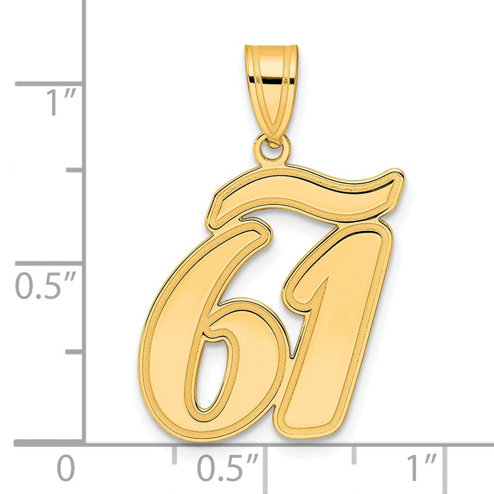 14k Yellow Gold Brushed Border Script Number 61 Pendant