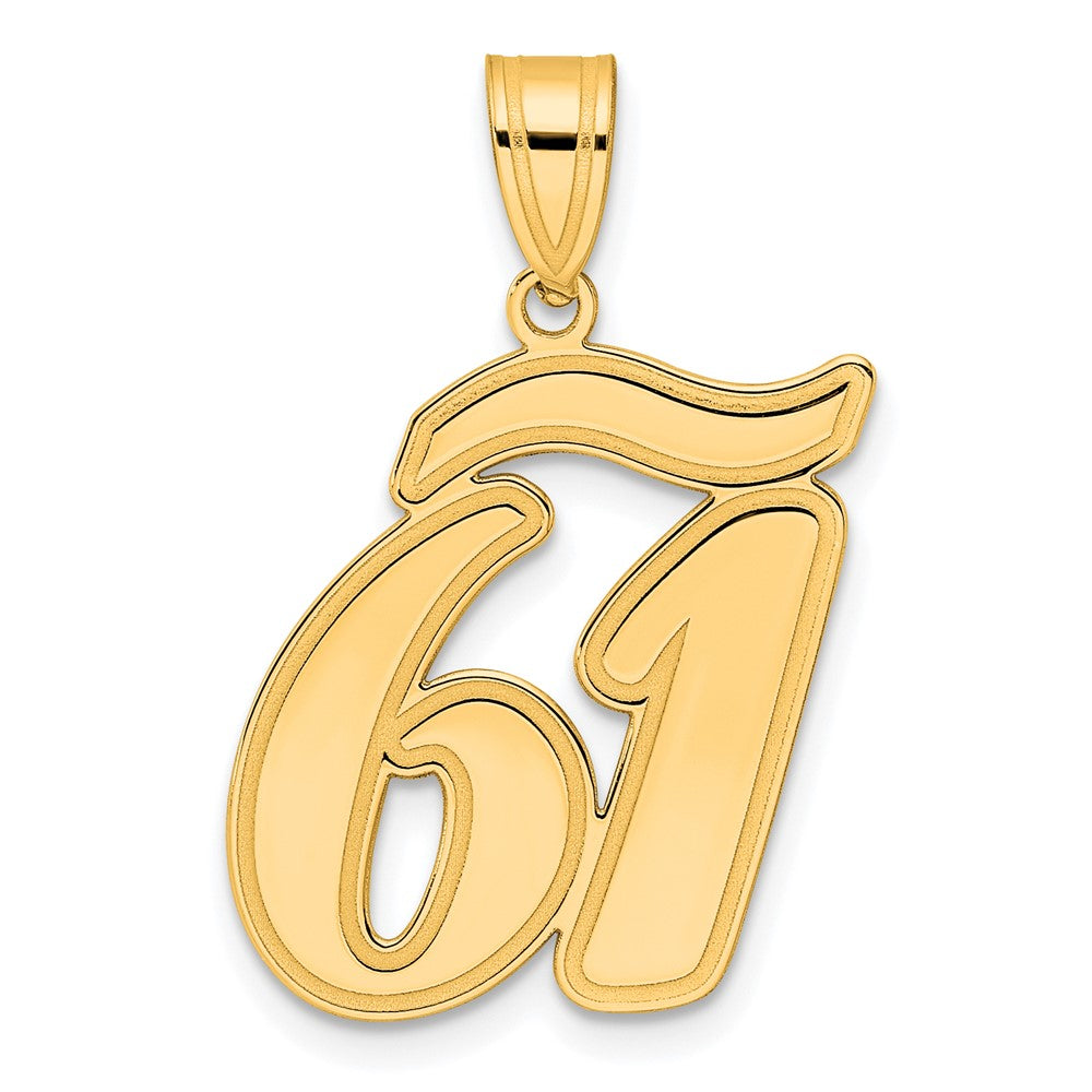 14k Yellow Gold Brushed Border Script Number 61 Pendant