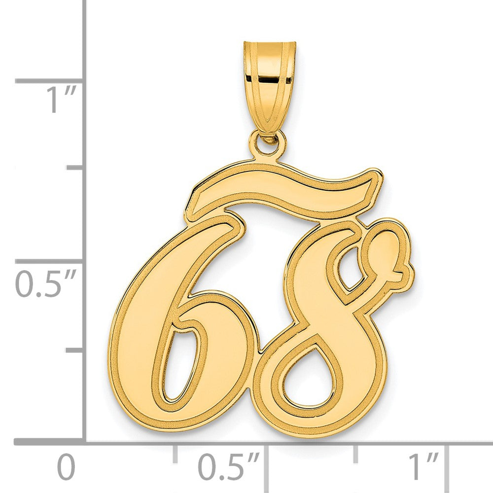 14k Yellow Gold Brushed Border Script Number 68 Pendant