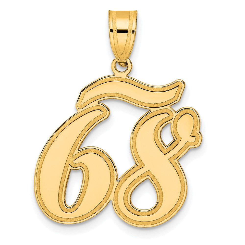 14k Yellow Gold Brushed Border Script Number 68 Pendant