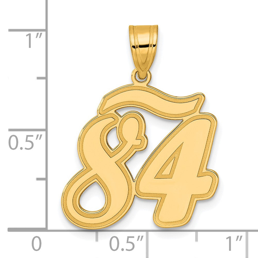 14k Yellow Gold Brushed Border Script Number 84 Pendant