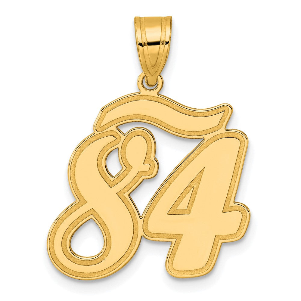 14k Yellow Gold Brushed Border Script Number 84 Pendant