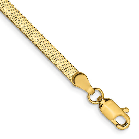 14K Yellow Gold 8 inch 3mm Silky Herringbone with Lobster Clasp Bracelet