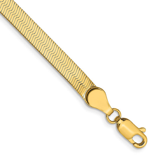 14K Yellow Gold 8 inch 4mm Silky Herringbone with Lobster Clasp Bracelet