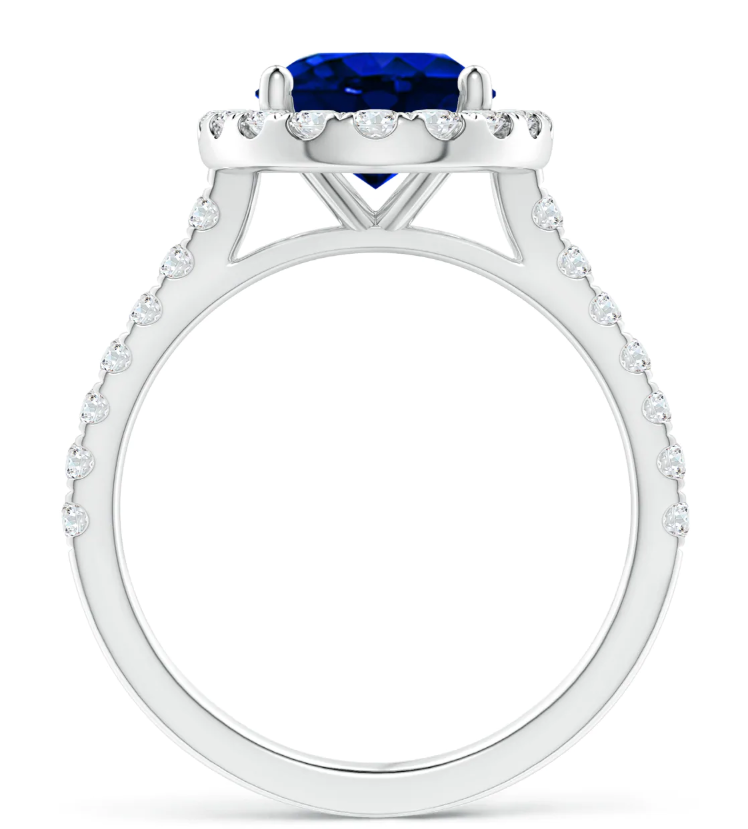 10x8mm Cr. Blue Sapphire & White CZ Halo Engagement Ring in 14K White Gold