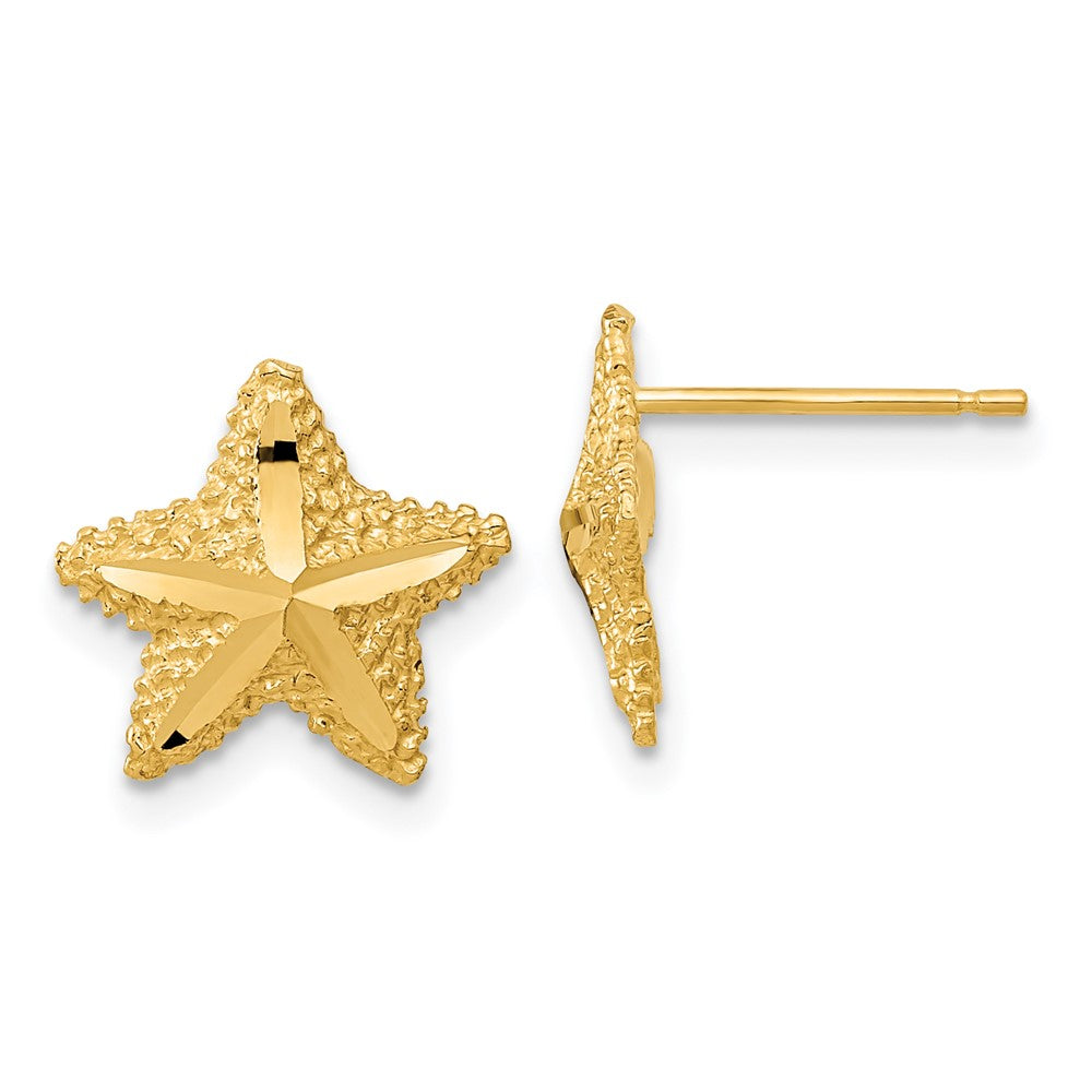 14k Yellow Gold Polished Diamond-cut Starfish Post Earrings