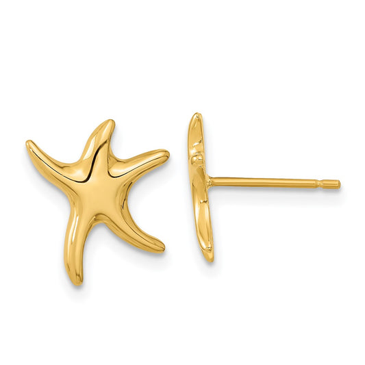 14k Yellow Gold Polished Starfish Post Earrings