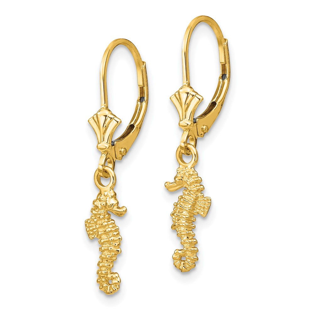 14k Yellow Gold Seahorse Leverback Earrings