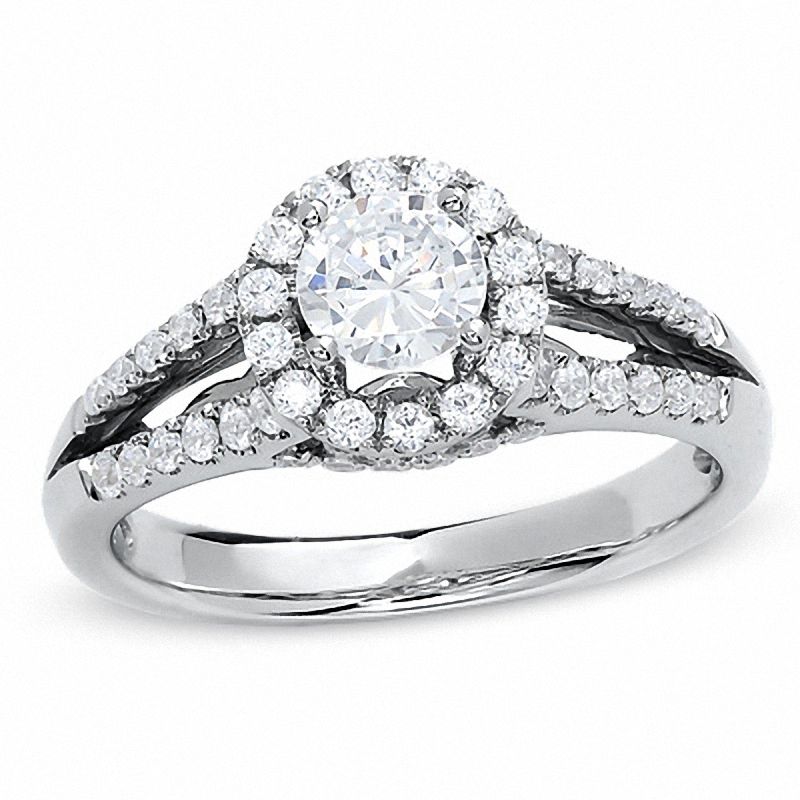 1 CT. T.W. Diamond Split Shank Engagement Ring in 14K White Gold