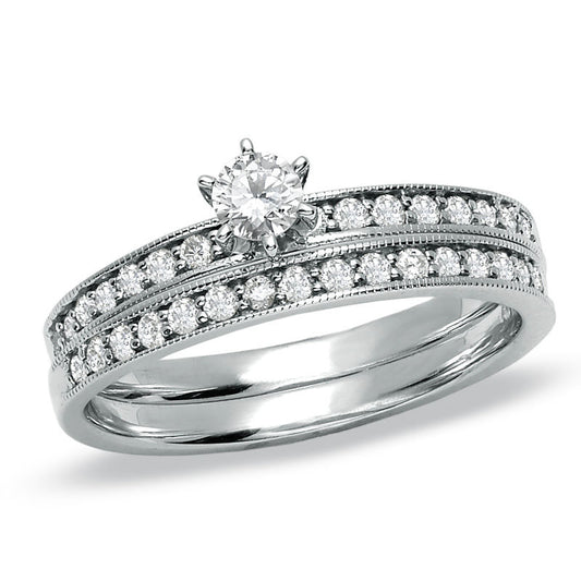 1/2 CT. T.W. Diamond Bridal Engagement Ring Set in 14K White Gold