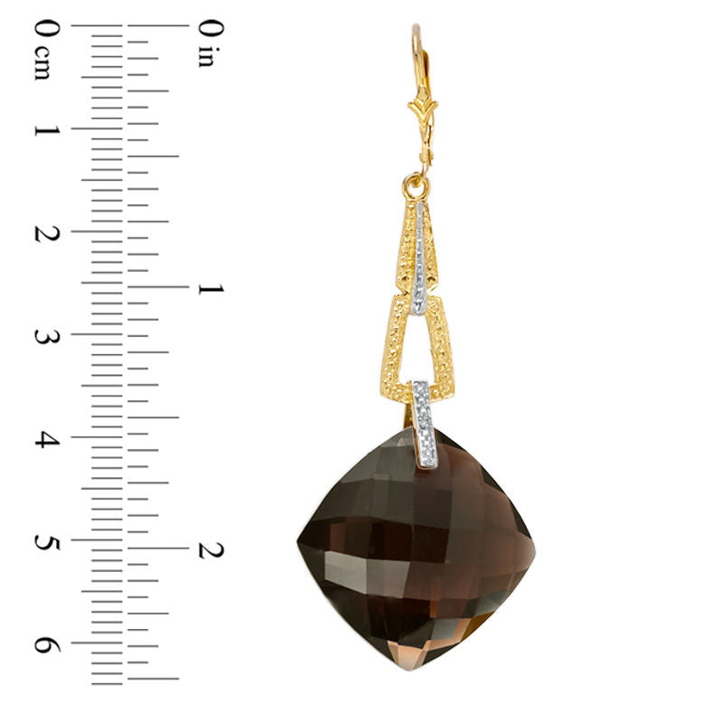 20mm Cushion-Cut Smoky Quartz and Diamond Accent Drop Earrings in 10K Gold