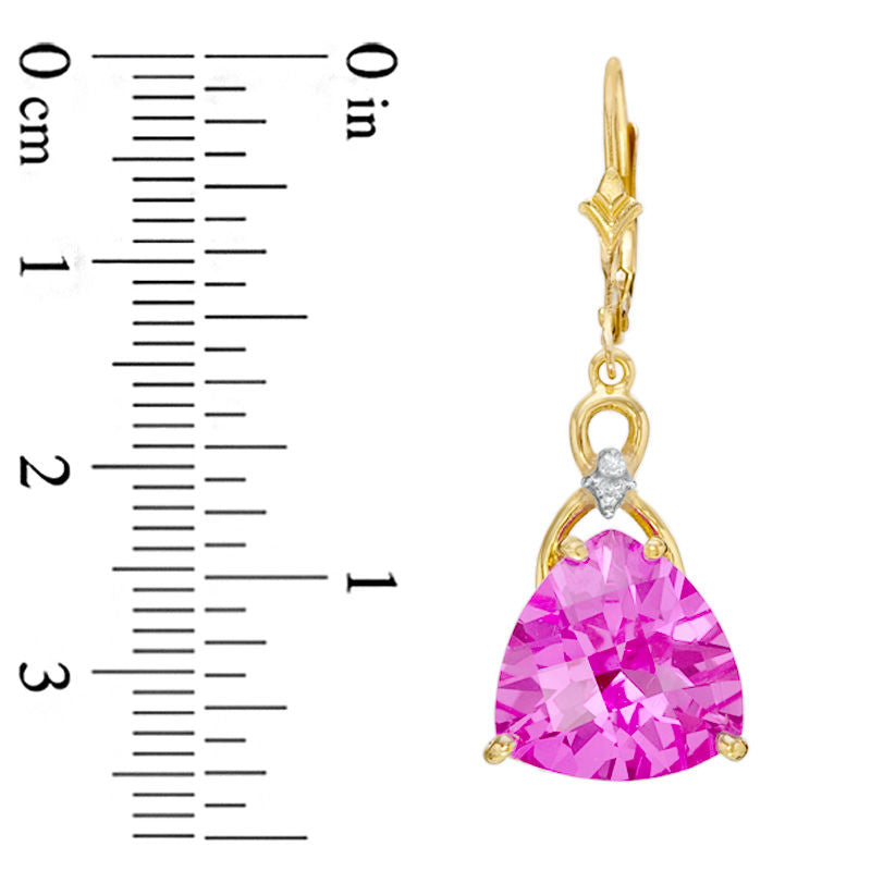 Trillion-Cut Lab-Created Pink Sapphire and Diamond Accent Drop Earrings in 10K Gold