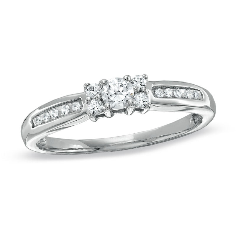 1/4 CT. T.W. Diamond Channel Engagement Ring in 14K White Gold Plated Sterling Silver