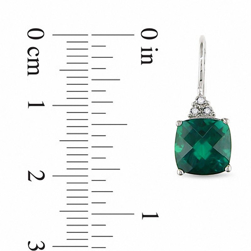 8.0mm Cushion-Cut Lab-Created Emerald and Diamond Accent Drop Earrings in 10K White Gold