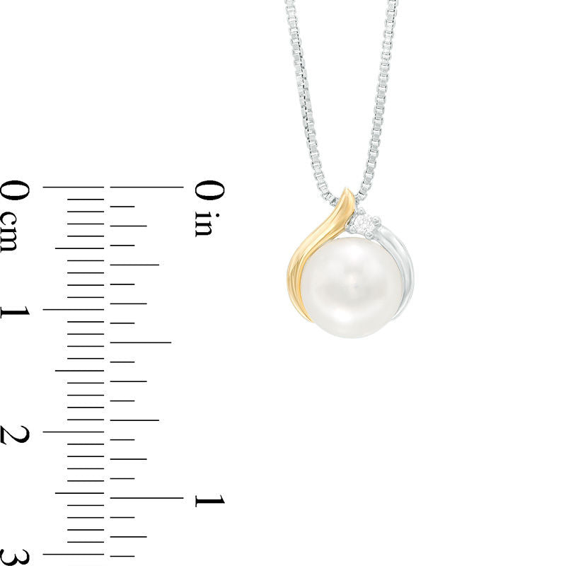 8.0mm Cultured Freshwater Pearl and Natural Diamond Accent Teardrop Pendant in Sterling Silver and 14K Gold