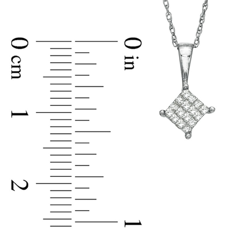 0.13 CT. T.W. Composite Princess-Cut Natural Diamond Pendant in 14K White Gold