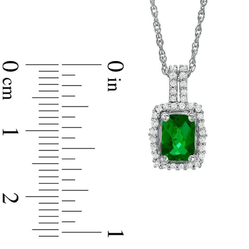 Cushion-Cut Lab-Created Emerald and White Sapphire Framed Pendant in Sterling Silver