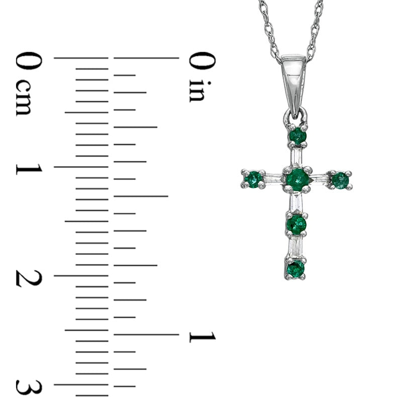 Emerald and 0.1 CT. T.W. Natural Diamond Cross Pendant in 10K White Gold