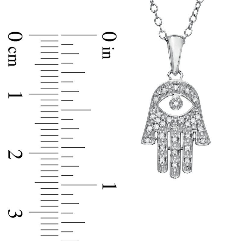 0.1 CT. T.W. Natural Diamond Hamsa with Evil Eye Pendant in Sterling Silver