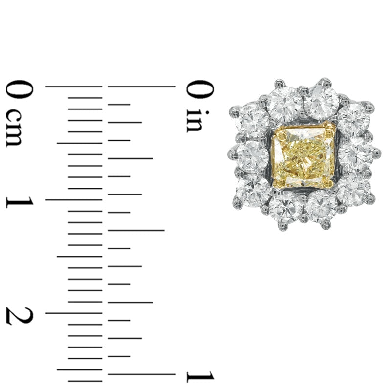 3 CT. T.W. Radiant-Cut Fancy Yellow and White Diamond Frame Earrings in 18K White Gold (SI2)