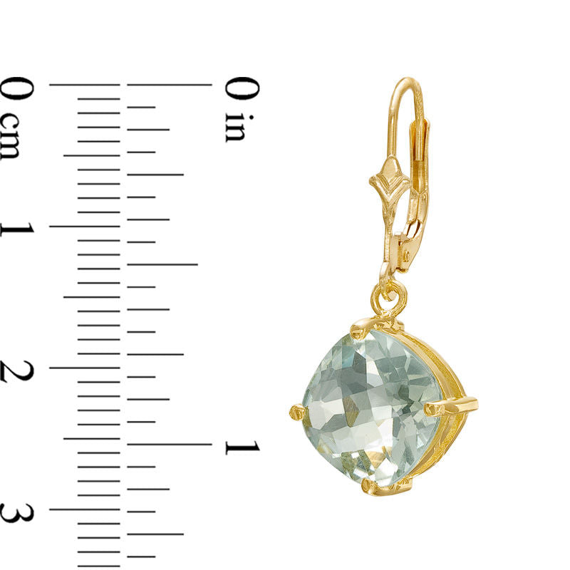 10.0mm Cushion-Cut Green Quartz Drop Earrings in 10K Gold