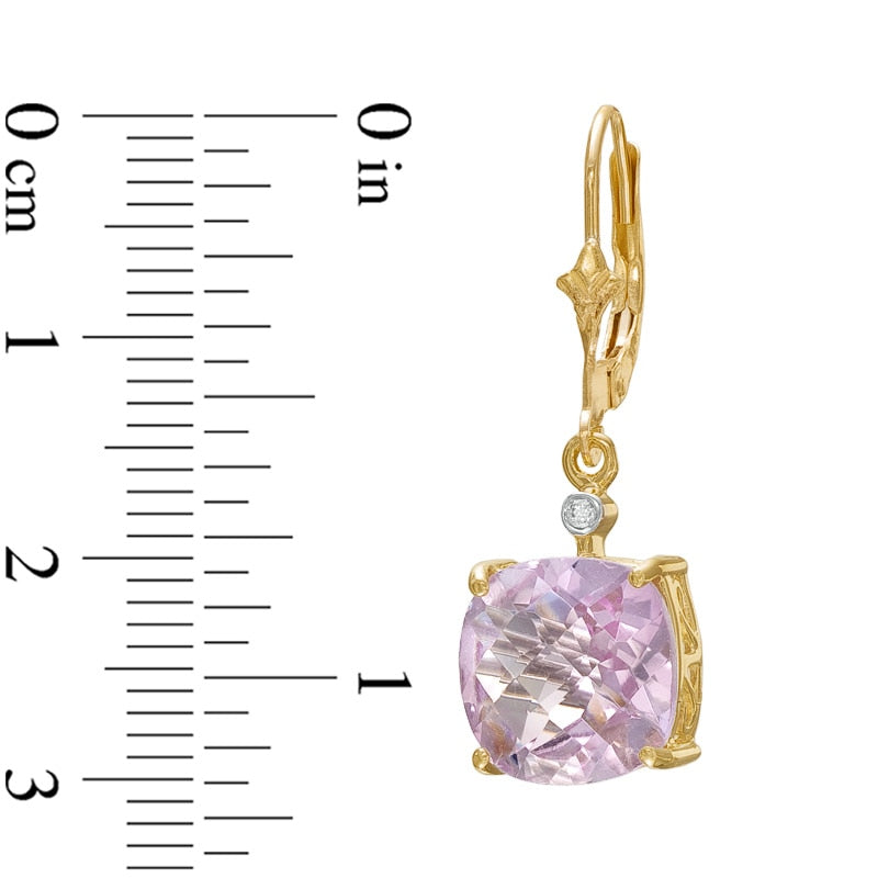 10.0mm Cushion-Cut Lab-Created Pink Quartz and Diamond Accent Drop Earrings in 10K Gold