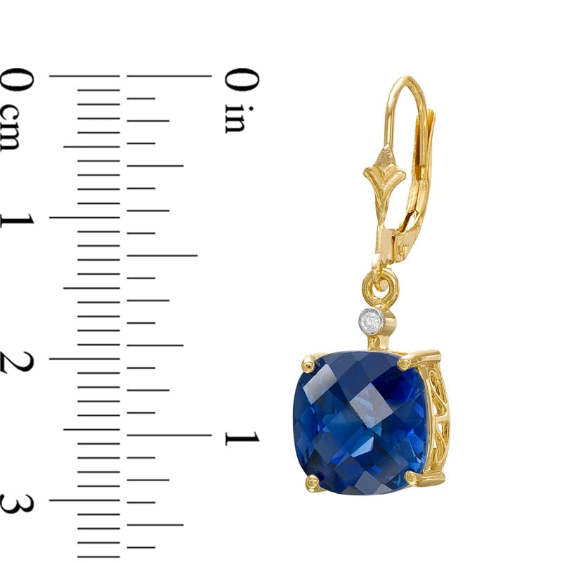 10.0mm Cushion-Cut Lab-Created Blue Sapphire and Diamond Accent Drop Earrings in 10K Gold