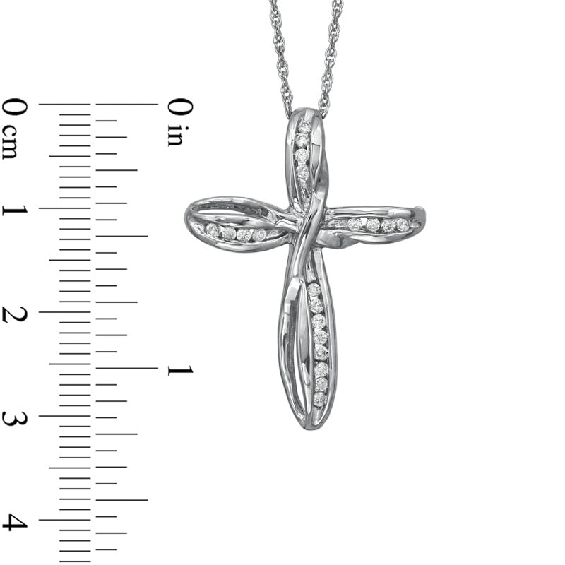 0.25 CT. T.W. Natural Diamond Swirl Cross Pendant in Sterling Silver