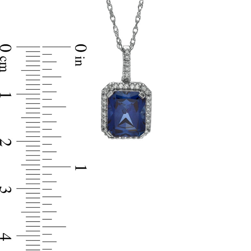 Emerald-Cut Lab-Created Blue and White Sapphire Drop Pendant in Sterling Silver