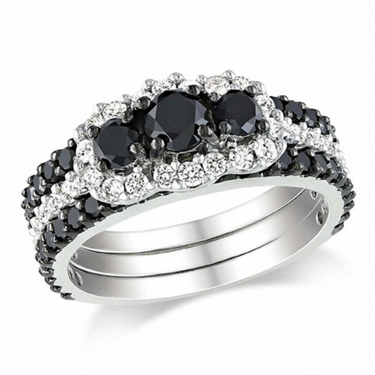 2 CT. T.W. Enhanced Black and White Diamond Bridal Set in 14K White Gold