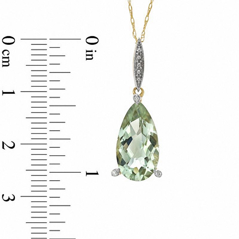 Pear-Shaped Green Quartz and Natural Diamond Accent Drop Pendant in 10K Yellow Gold