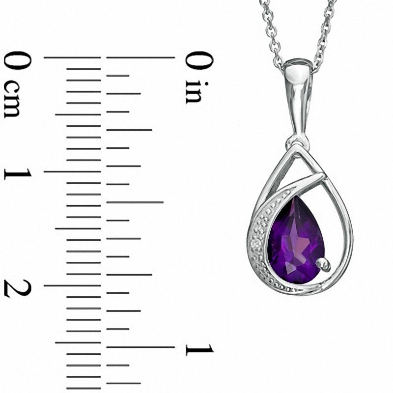 Pear-Shaped Amethyst and Natural Diamond Accent Teardrop Pendant in Sterling Silver