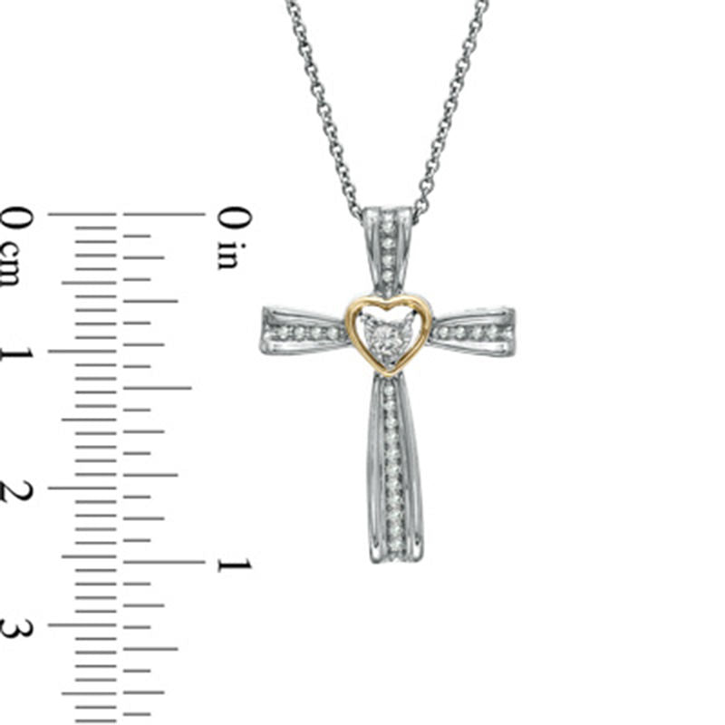 0.1 CT. T.W. Natural Diamond Heart in Cross Pendant in Sterling Silver and 10K Rose Gold