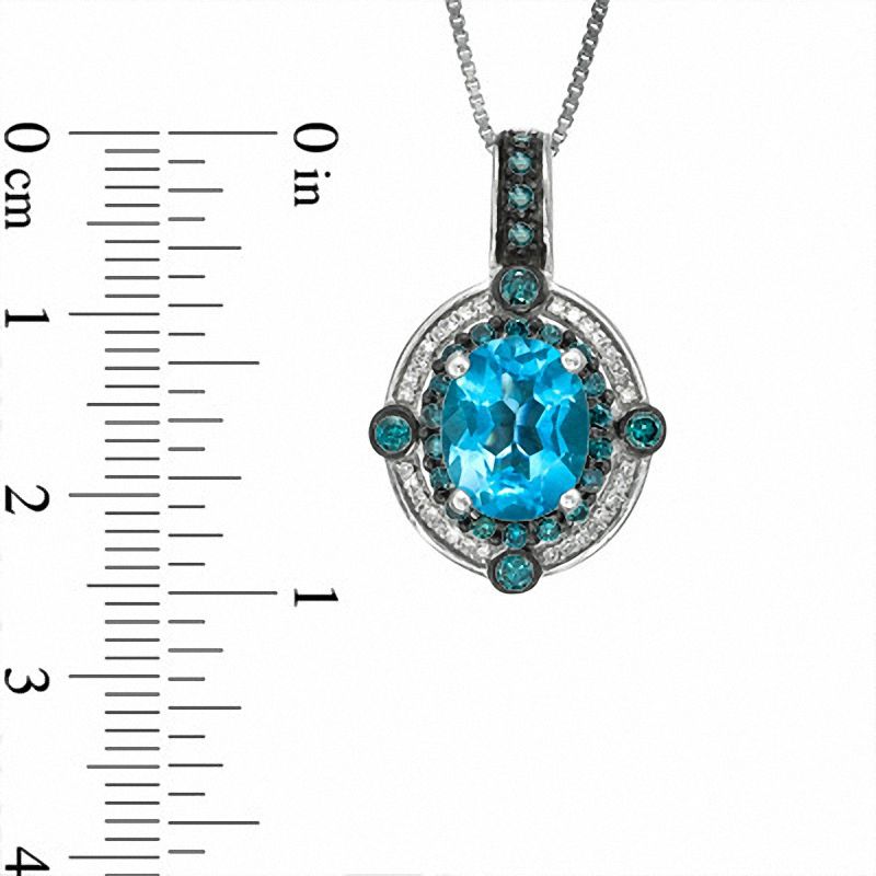 Oval Blue Topaz and 0.5 CT. T.W. Enhanced Blue and White Natural Diamond Pendant in Sterling Silver