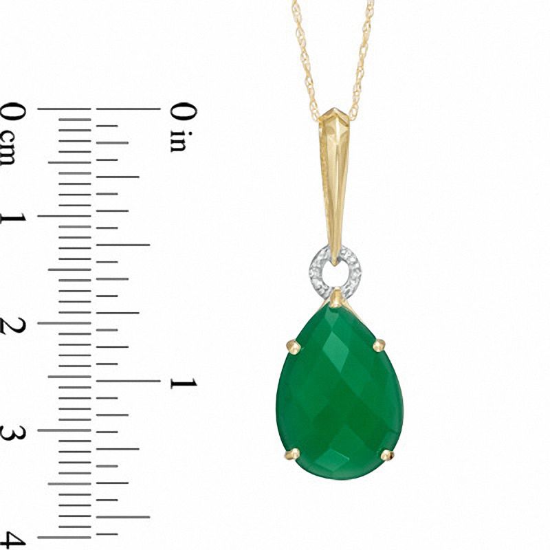 Pear-Shaped Green Chalcedony and Natural Diamond Accent Circle Drop Pendant in 10K Yellow Gold