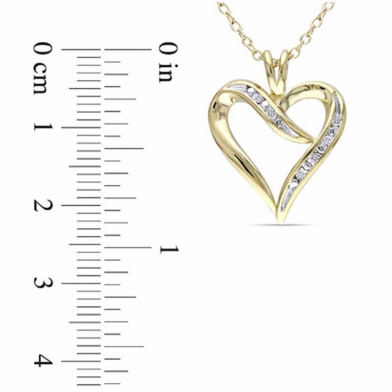 0.05 CT. T.W. Natural Diamond Heart-Shaped Ribbon Pendant in Sterling Silver with Yellow Rhodium