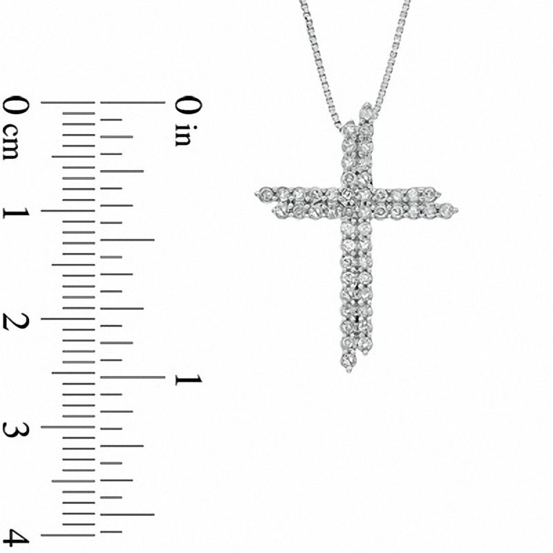 0.5 CT. T.W. Natural Diamond Double Row Cross Pendant in Sterling Silver