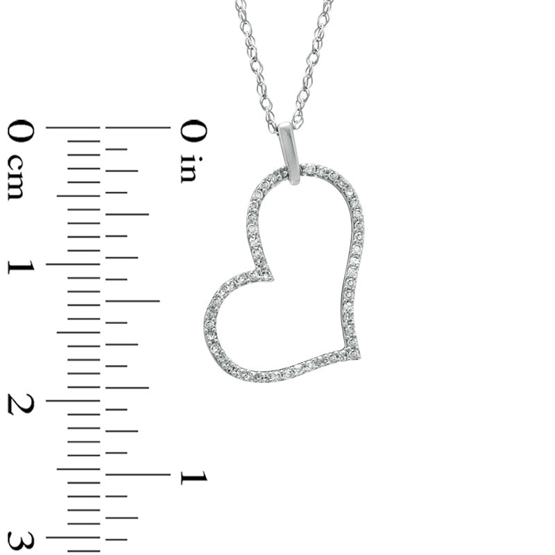 0.1 CT. T.W. Natural Diamond Tilted Heart Outline Pendant in 10K White Gold