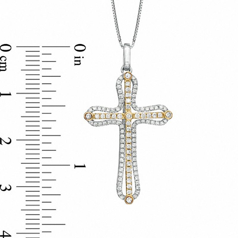 0.33 CT. T.W. Natural Diamond Frame Cross Pendant in 10K Two-Tone Gold