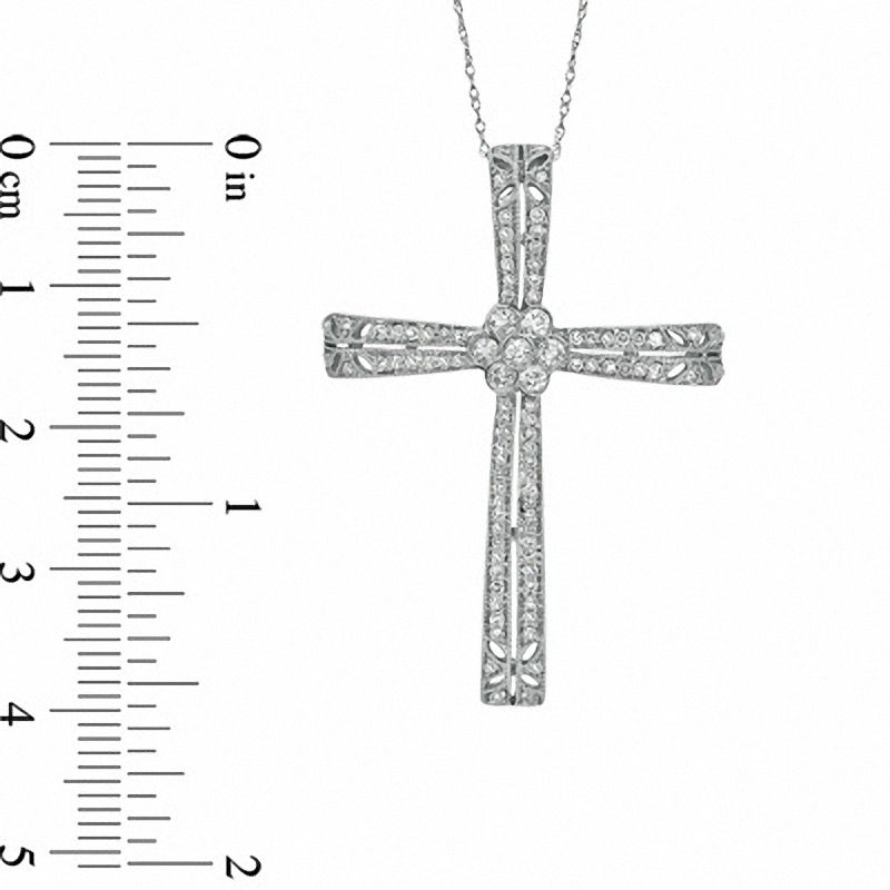 0.63 CT. T.W. Natural Diamond Antique Vintage-Style Cross Pendant in 10K White Gold