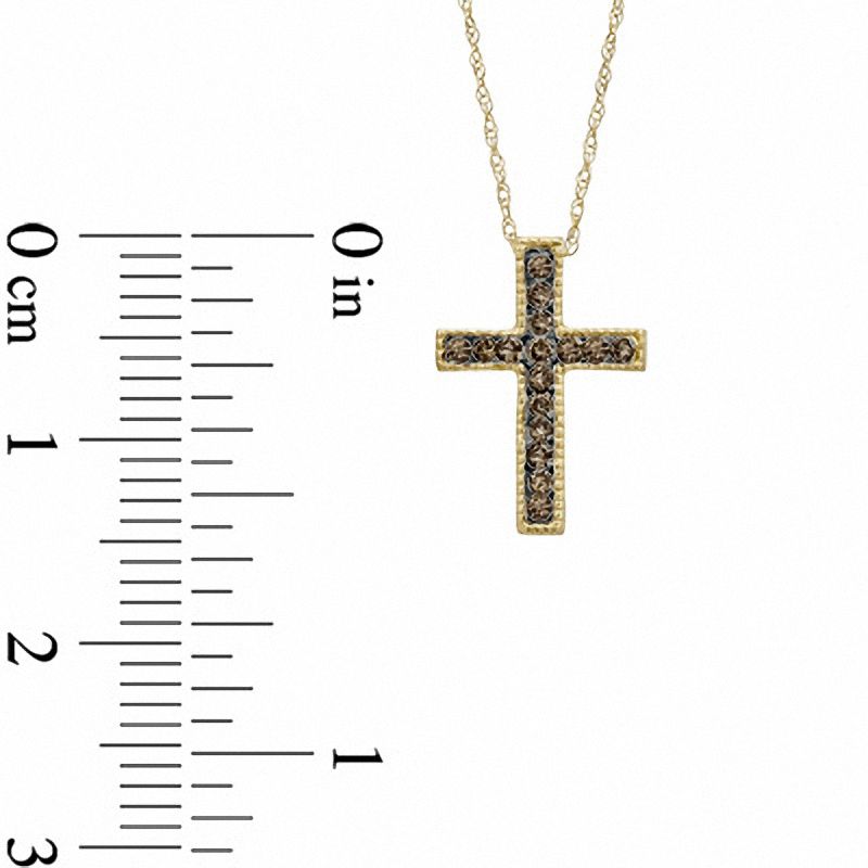 0.13 CT. T.W. Champagne Natural Diamond Cross Pendant in 10K Yellow Gold