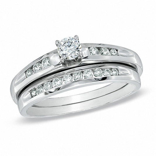 1/2 CT. T.W. Diamond Bridal Engagement Ring Set in 14K White Gold