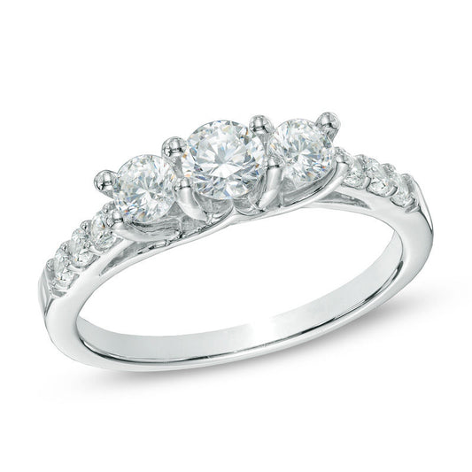 1 CT. T.W. Diamond Three Stone Engagement Ring in 14K White Gold