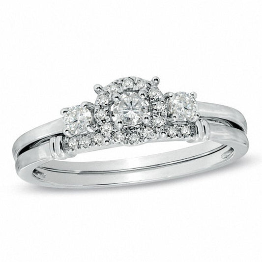 1/3 CT. T.W. Diamond Three Stone Bridal Set in 14K White Gold